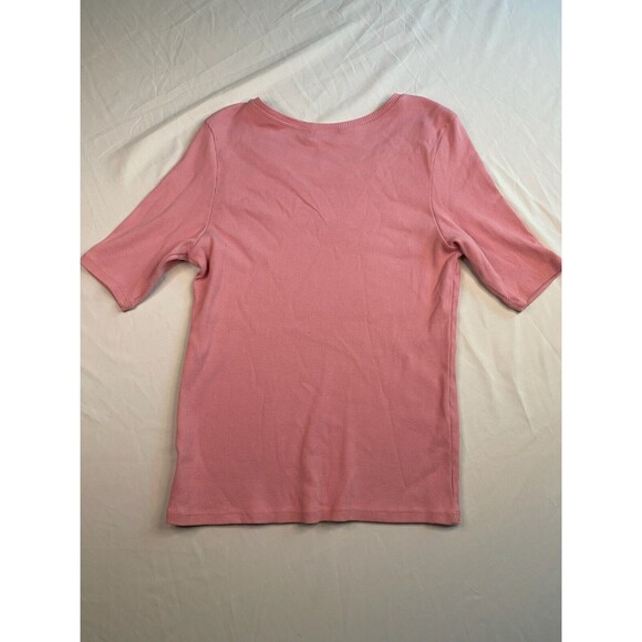 Sundance Pink Short Sleeved Blouse Ruffled Textured Salmon Tight Fitted Women XL - Picture 6 of 8